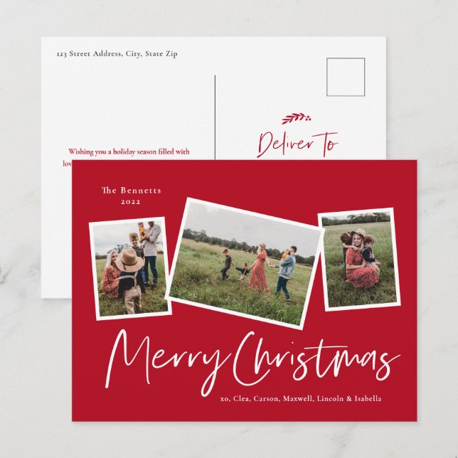 Cartes Pour Fêtes Annuelles Modern 3 Photo Collage Joyeux Noël (Devant / Derrière)