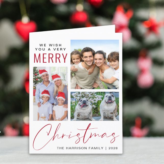 Cartes Pour Fêtes Annuelles Modern 3 Photo Très Joyeux Noël (Share the love and warmth of the season with your personalized photo Christmas card)