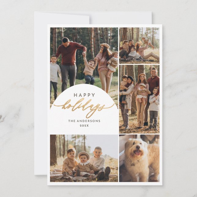 Cartes Pour Fêtes Annuelles Modern 5 Photo Collage Arch Photo Happy Holidays (Devant)