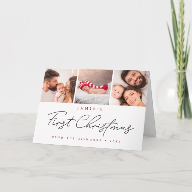 Cartes Pour Fêtes Annuelles Modern Baby's First Christmas Custom 3 Photos (Devant)