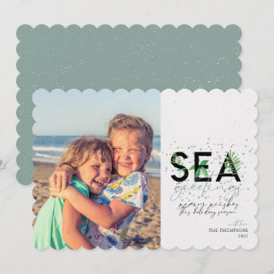 Cartes Pour Fêtes Annuelles Modern Beach Sea Salutations Aqua Christmas Photo