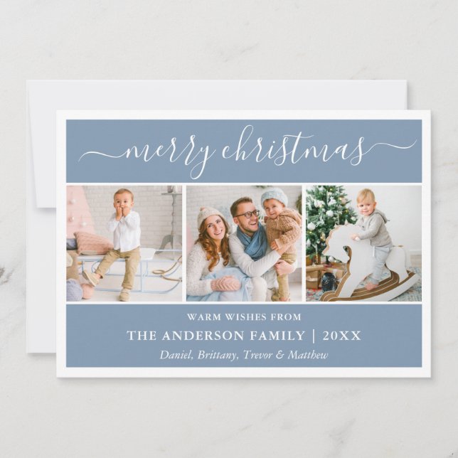 Cartes Pour Fêtes Annuelles Modern Calligraphy Christmas Dusty Blue 3 Photo (Devant)