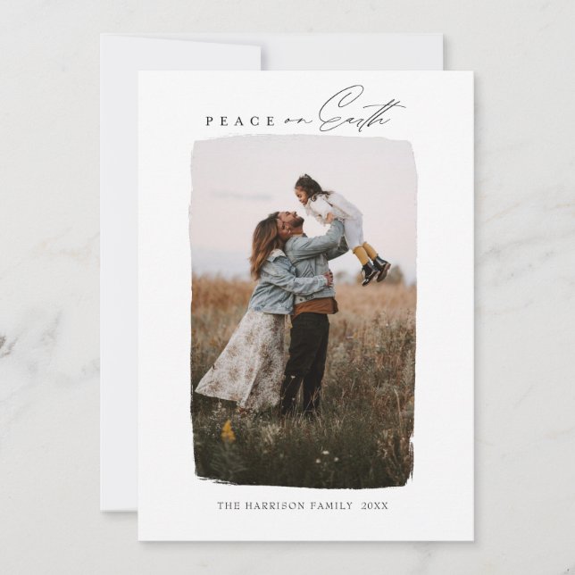 Cartes Pour Fêtes Annuelles Modern Calligraphy Vertical Peace on Earth (Devant)