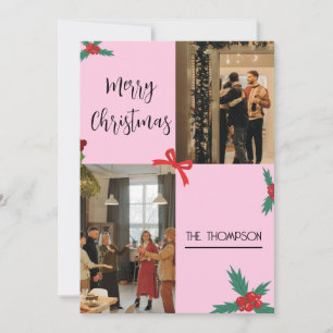 Cartes Pour Fêtes Annuelles Modern Chic 2 Photo Holly Berries Joyeux Noël