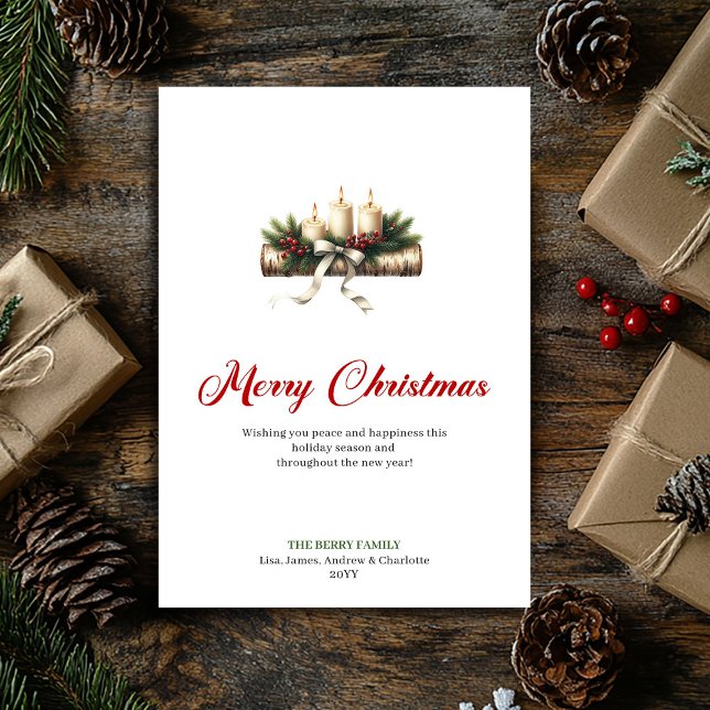 Cartes Pour Fêtes Annuelles Modern Christmas candles pine greenery card (Modern Christmas candles pine greenery card)