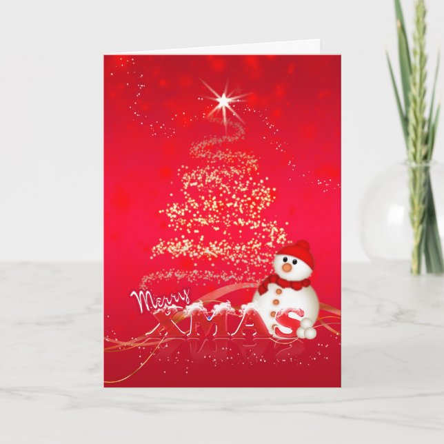 Cartes Pour Fêtes Annuelles Modern Christmas Card With Snowman And Holiday Tre (Devant)
