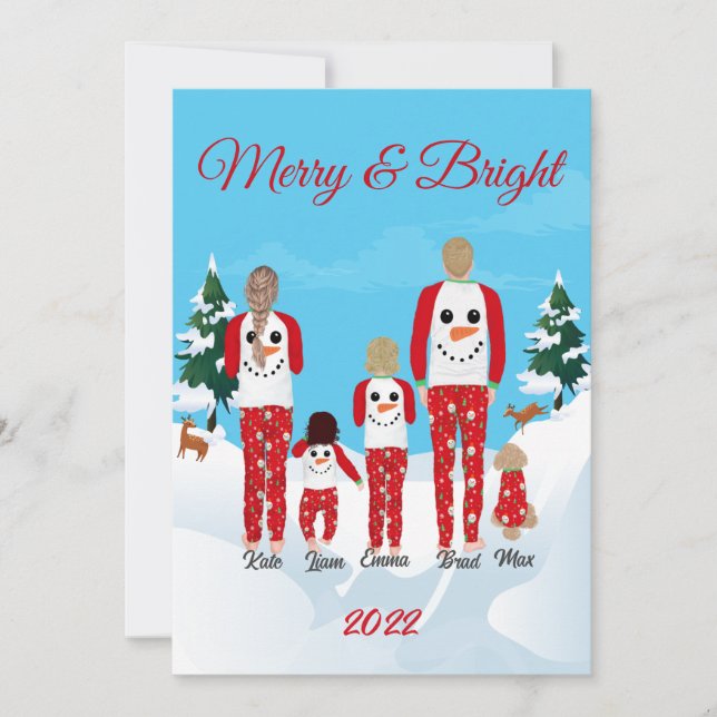 Cartes Pour Fêtes Annuelles Modern Christmas Family of 5 Personalized Flat (Devant)