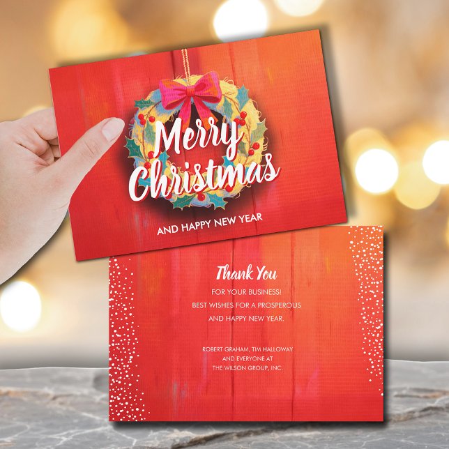 Cartes Pour Fêtes Annuelles Modern Christmas Wreath Business (Modern wreath Merry Christmas business holiday greeting cards, PRINTED and/or INSTANT DOWNLOAD)