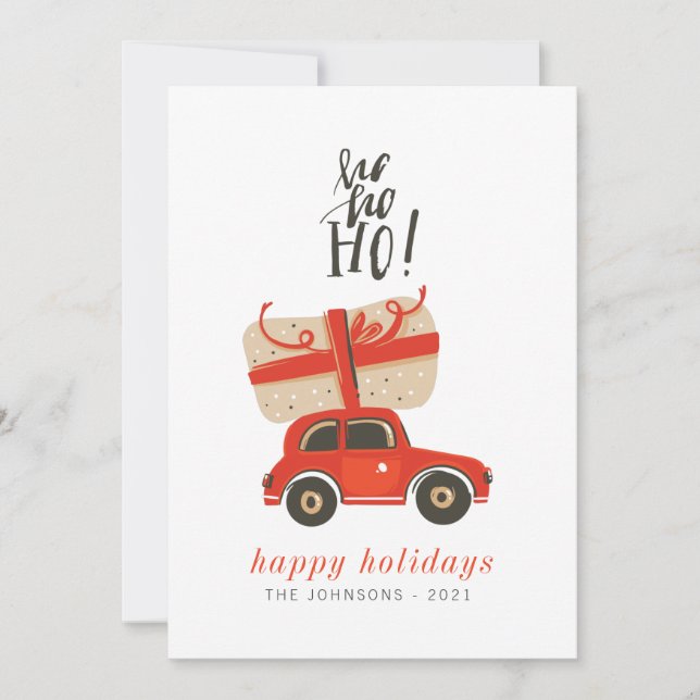 Cartes Pour Fêtes Annuelles Modern Cute Chic Noël Cadeau Voiture Rouge (Devant)