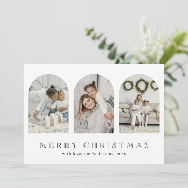 Cartes Pour Fêtes Annuelles Modern Elegant Arch 3 Photo Collage Christmas (Debout devant)