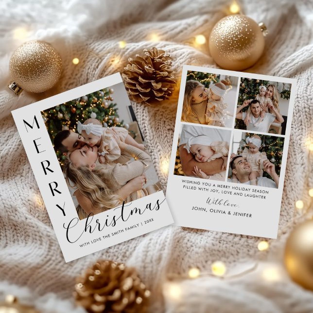 Cartes Pour Fêtes Annuelles Modern Elegant Five Photo Collage Christmas (Créateur téléchargé)