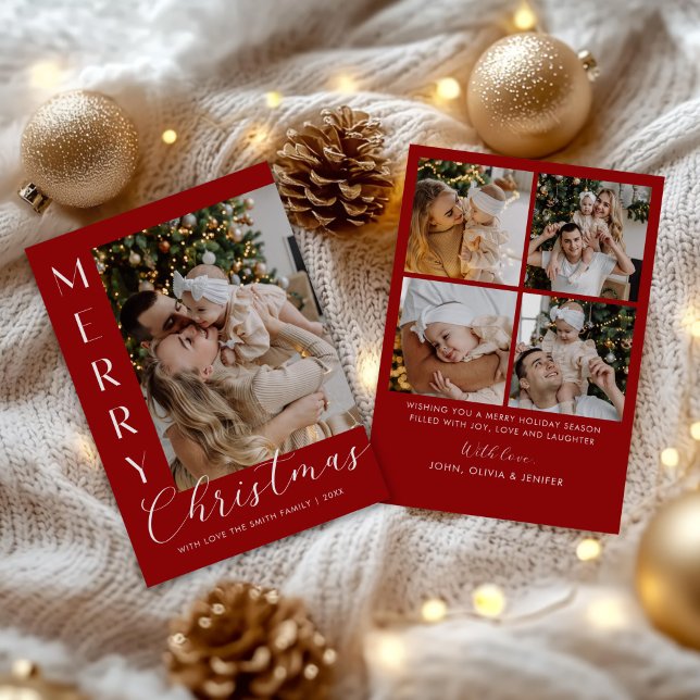 Cartes Pour Fêtes Annuelles Modern Elegant Five Photo Collage Christmas (Créateur téléchargé)