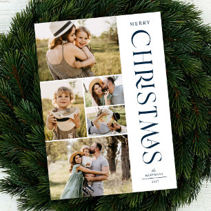 Cartes Pour Fêtes Annuelles Modern Elegant Navy Cinq photos Collage Noël