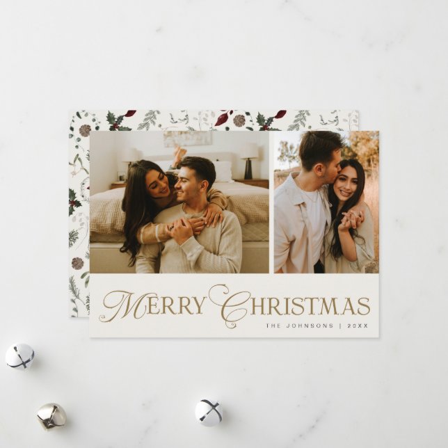 Cartes Pour Fêtes Annuelles Modern Elegant Script Photo Collage Christmas (Devant/Arrière en situation)
