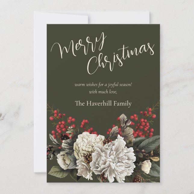 Cartes Pour Fêtes Annuelles Modern Floral Christmas Elegant Script Family Name (Devant)