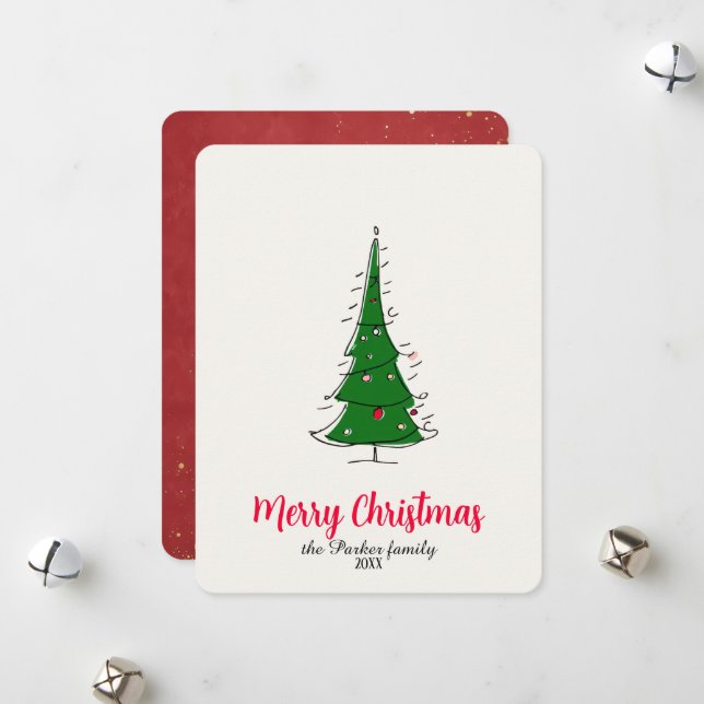 Cartes Pour Fêtes Annuelles Modern Fun Doodle Christmas Tree Merry Christmas (Devant/Arrière en situation)