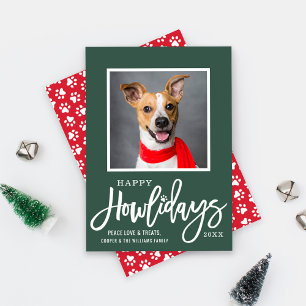 Cartes Pour Fêtes Annuelles Modern Green Red Happy Howlidays Puppy Dog Photo