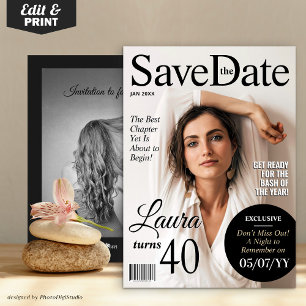 Cartes Pour Fêtes Annuelles Modern Magazine Anniversaire Enregistrer la date I