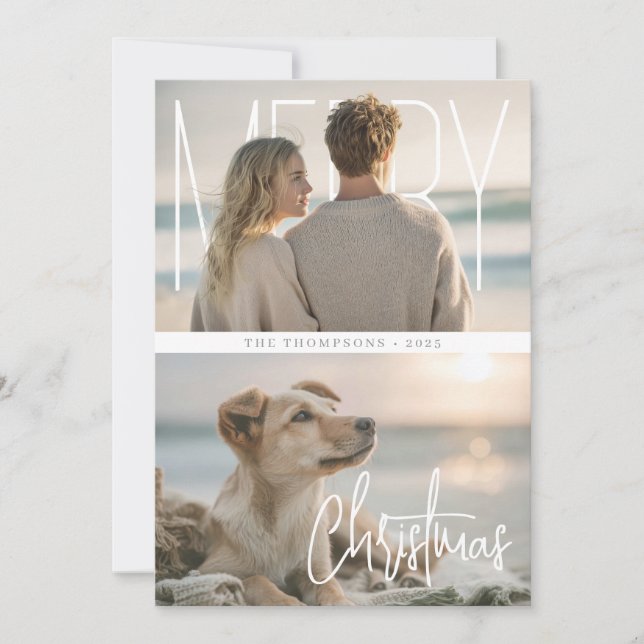 Cartes Pour Fêtes Annuelles Modern Merry Christmas Holiday Photo Card (Devant)