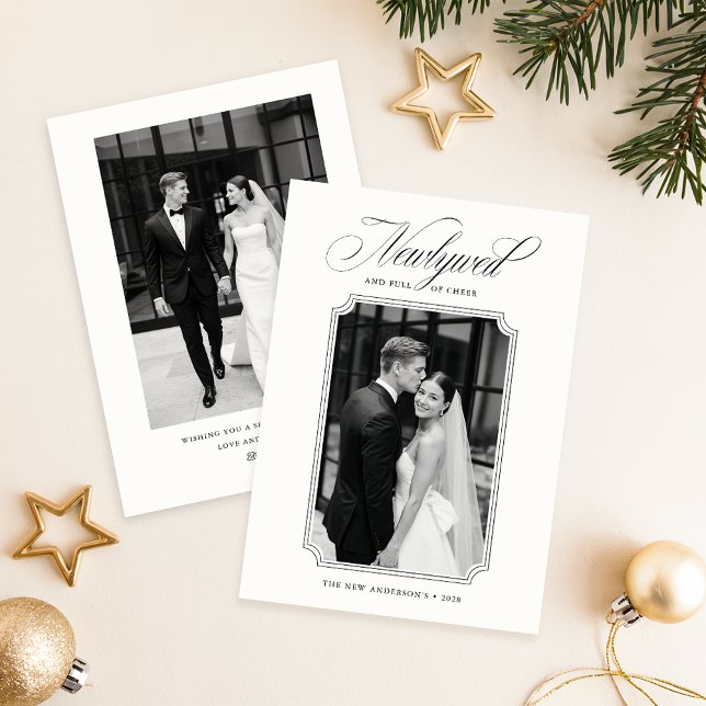 Cartes Pour Fêtes Annuelles Modern Newlywed Christmas Black & White Photo (Créateur téléchargé)