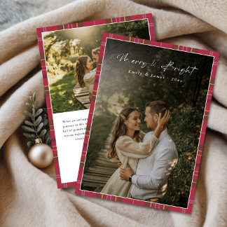 Cartes Pour Fêtes Annuelles Modern Plaid Newlywed First Christmas 2 Photo