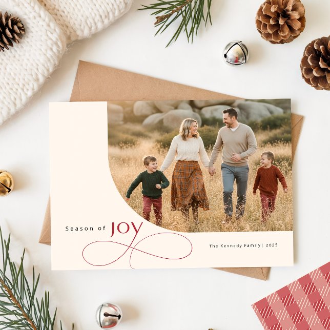 Cartes Pour Fêtes Annuelles Modern Playful Family Kids Photo Red Bow Christmas (Créateur téléchargé)