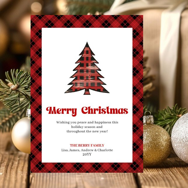 Cartes Pour Fêtes Annuelles Modern Red Black Tartan Christmas Greeting Card (Modern Red Black Tartan Christmas Greeting Card)