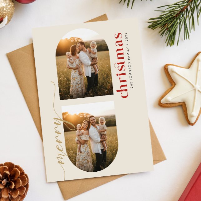 Cartes Pour Fêtes Annuelles Modern Red & Gold Script Family Photo Christmas (Créateur téléchargé)