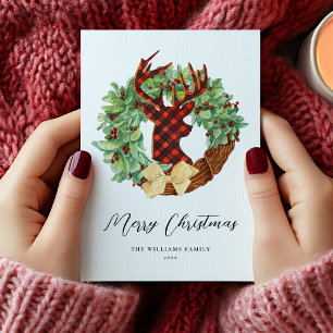 Cartes Pour Fêtes Annuelles Modern Rustic Deer Christmas Wreath Non-Photo