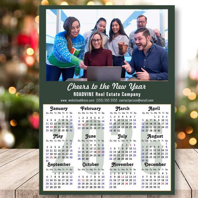 Cartes Pour Fêtes Annuelles Modern Sage Green 2026 Calendrier photo d'entrepri (Créateur téléchargé)