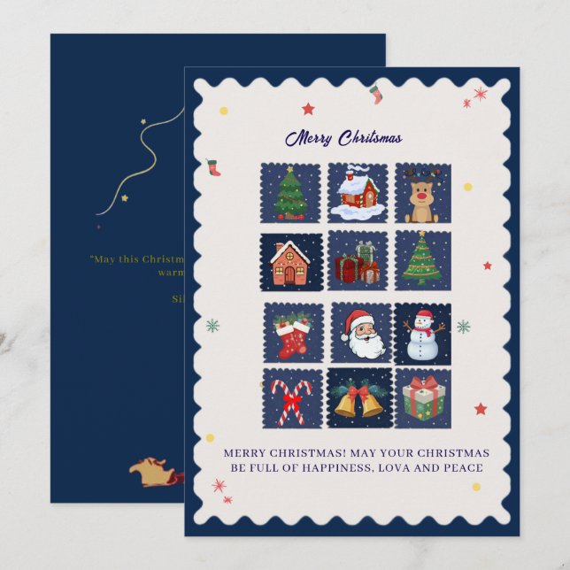 Cartes Pour Fêtes Annuelles Modern Scandi with Festive Icons Flat Holiday Card (Devant / Derrière)