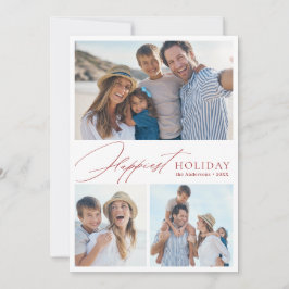 Cartes Pour Fêtes Annuelles Modern Script Family 3 Photo Happest Holiday card