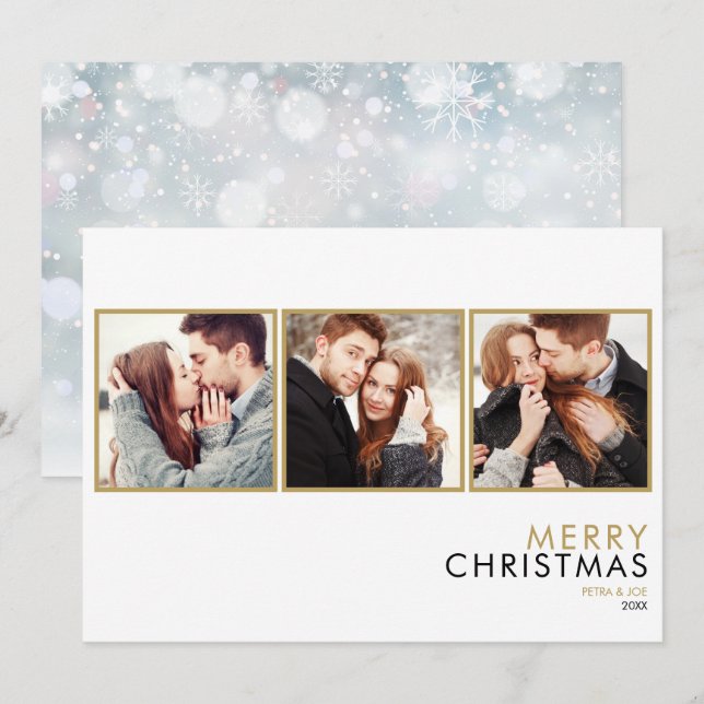 Cartes Pour Fêtes Annuelles Modern Simple Couples 3 Photo Collage Noël (Devant / Derrière)