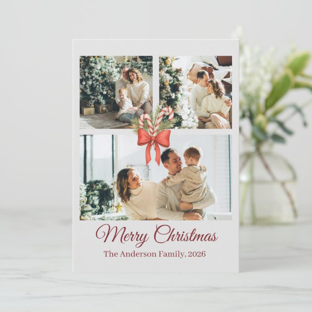 Cartes Pour Fêtes Annuelles Modern Three-Photo Holiday Family Collage (Debout devant)