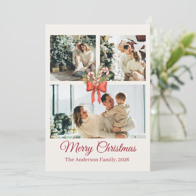 Cartes Pour Fêtes Annuelles Modern Three-Photo Holiday Family Collage (Debout devant)