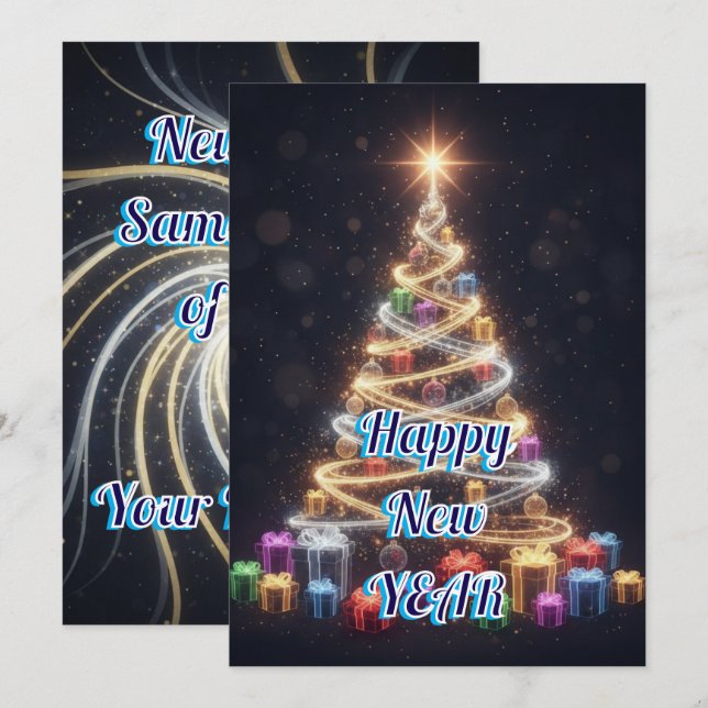 Cartes Pour Fêtes Annuelles Modern Tree New Year Holiday Card (Devant / Derrière)