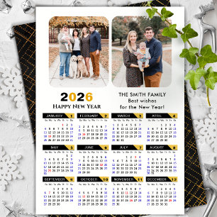 Cartes Pour Fêtes Annuelles Moderne 2025 Calendrier Famille 2 Photo Black Gold