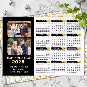 Cartes Pour Fêtes Annuelles Moderne 2025 Calendrier Famille 2 Photo Black Gold