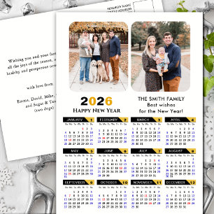 Cartes Pour Fêtes Annuelles Moderne 2025 Calendrier Famille 2 Photo Black Gold