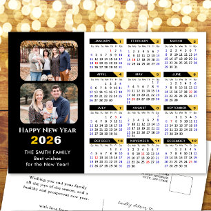 Cartes Pour Fêtes Annuelles Moderne 2025 Calendrier Famille 2 Photo Black Gold
