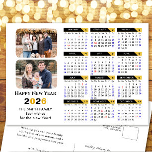 Cartes Pour Fêtes Annuelles Moderne 2025 Calendrier Famille 2 Photo Black Gold