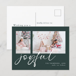 Cartes Pour Fêtes Annuelles Moderne 2 Photo Joyeux Script Noël Vert