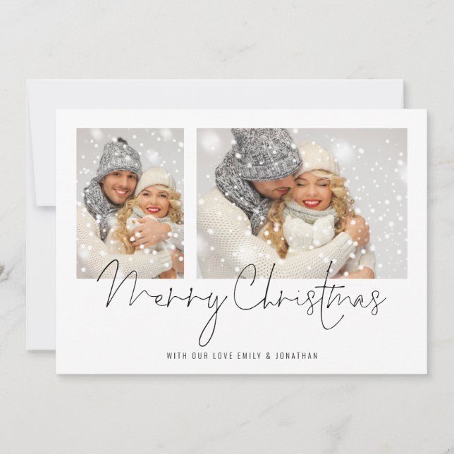 Cartes Pour Fêtes Annuelles Moderne 2 Photos Script Couple Joyeux Noël (Devant)