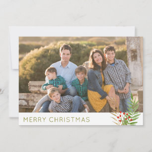 Cartes Pour Fêtes Annuelles Moderne 3 Photo Simple Joyeux Noël Holly Feuilles