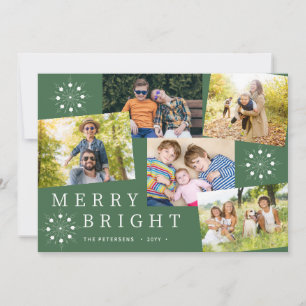 Cartes Pour Fêtes Annuelles Moderne 5 photo collage flocons de neige vert Noël