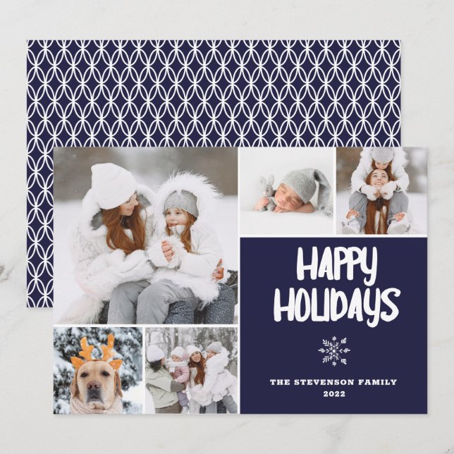 Cartes Pour Fêtes Annuelles Moderne 5 photos Noël Marine motif neige heureux (Devant / Derrière)