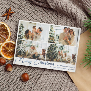 Cartes Pour Fêtes Annuelles Moderne Bleu Joyeux Noël Quatre photos Collage