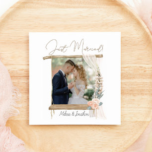 Cartes Pour Fêtes Annuelles Moderne Boho Rose Élégant Floral Tout Juste Mariés