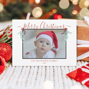 Cartes Pour Fêtes Annuelles Moderne cadre photo floral Joyeux Noël avec écritu