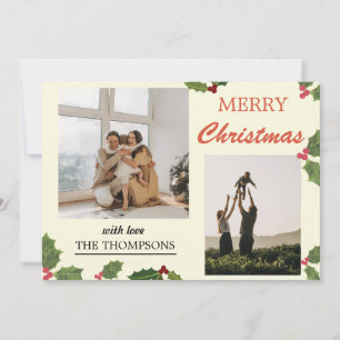 Cartes Pour Fêtes Annuelles Moderne Chic Holly Berries Joyeux Noël 2 Photo